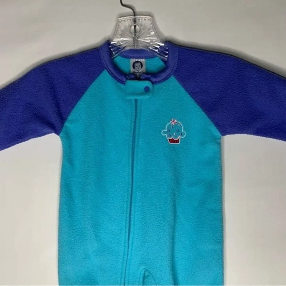 5/$15 Gerber Purple Blue Cupcake‎ Embroidered Full Zip Footed One Piece Pajamas